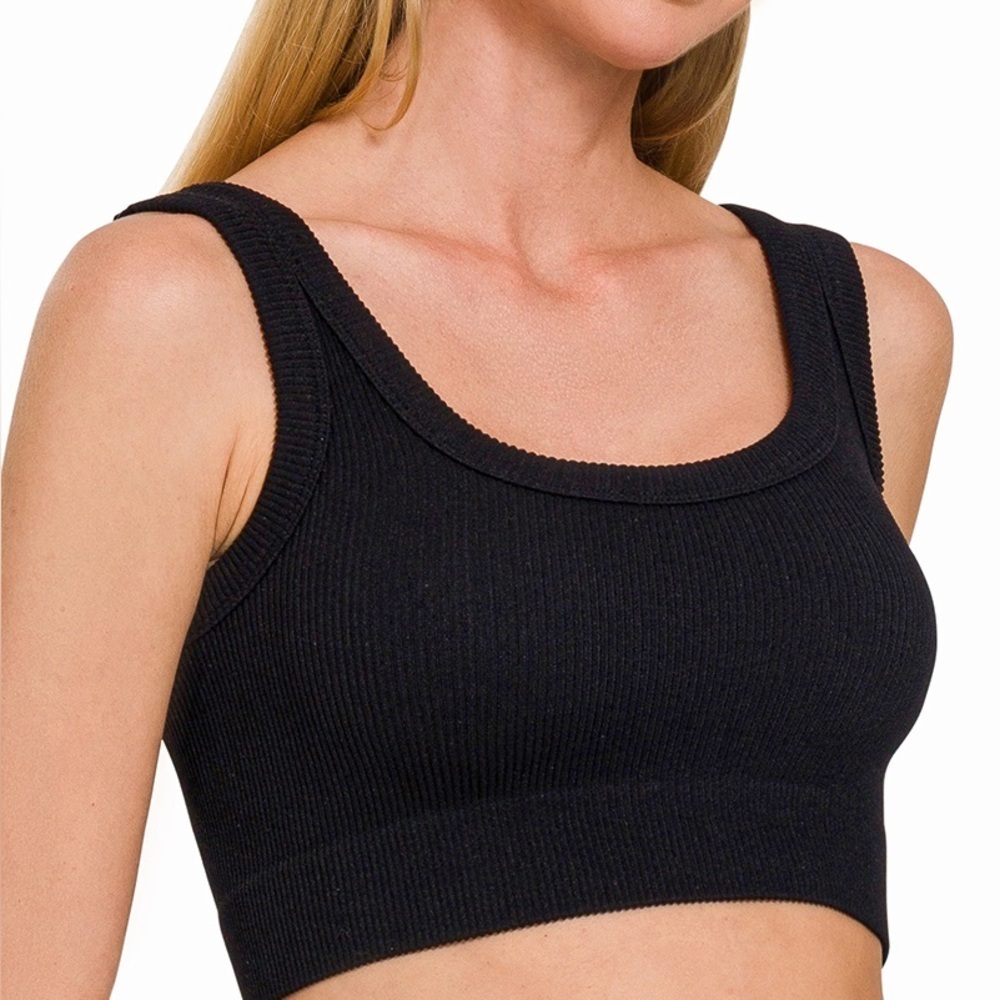 ⚡️ ” Daily Crop” Ribbed Stretch Bralette Tank | Black - Picture 3 of 8